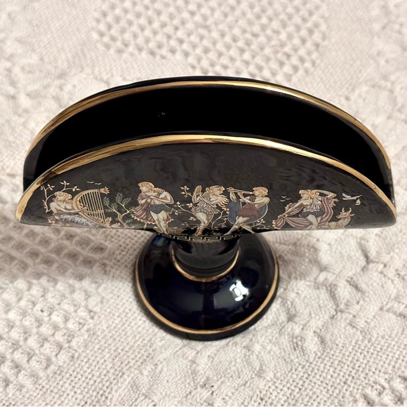 Vtg Napkin Holder Fakiolas Stamped 🤚🏽Made in GREECE Black 24K Gold Rare Find - Picture 8 of 13